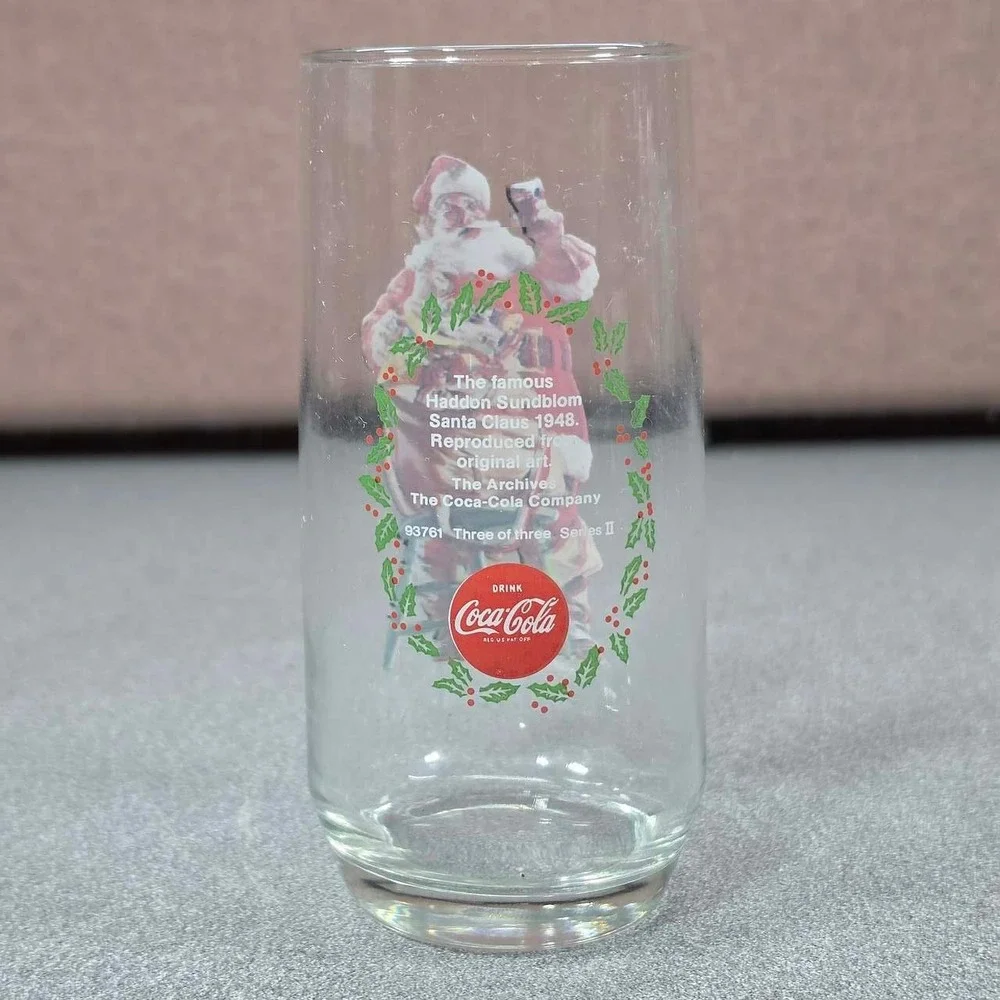 Coca-Cola Drinking Glass Clear Excellent Haddon Sundblom Santa 1948